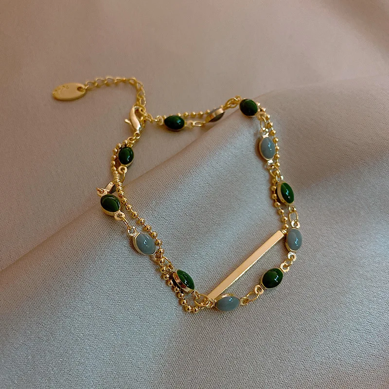 

Vershal D102 French Style 18k Gold Plated Vintage Oil Drop Double Layers Bracelet For Women