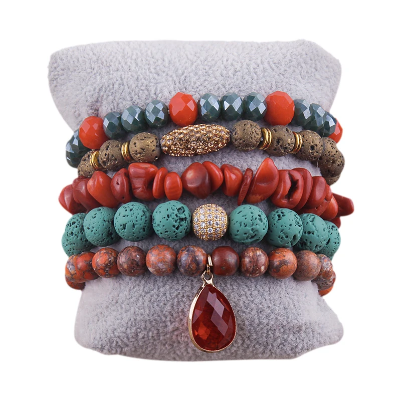 

Jewelry Women Druzy Bangle Christmas Holiday Chip Stone Elastic Gemstone Bracelet Set Crystal Glass Beads Stack Bracelets Set