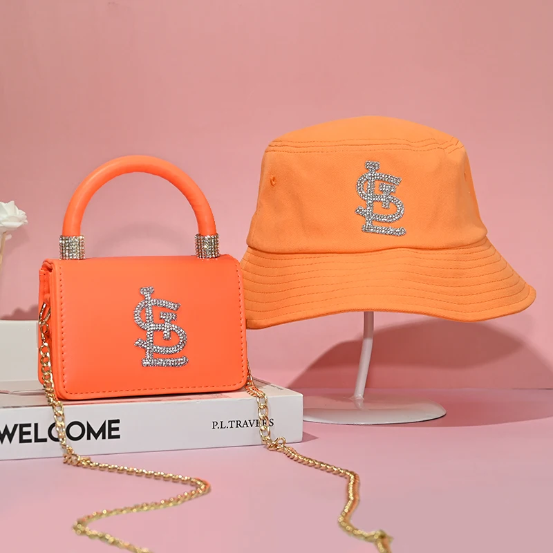 

Popular Diamond Luxury Fashion Bags Women Handbag Matching Bucket Hats And Purses Handbags Sets