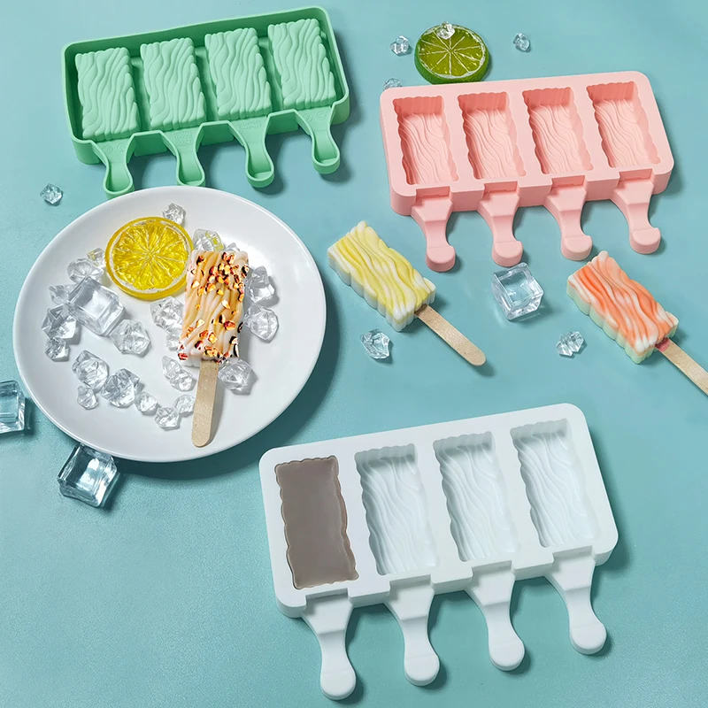 

DUMO 4 Cavity Wave Popsicle Mold DIY Homemade Ice Cube Cream Molds Food Grade Silicone Mould