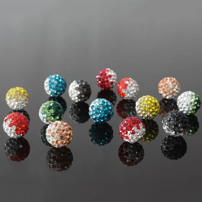 

shining gradient color diamond 10mm clay rhinestone spacer beads ball for jewelry making