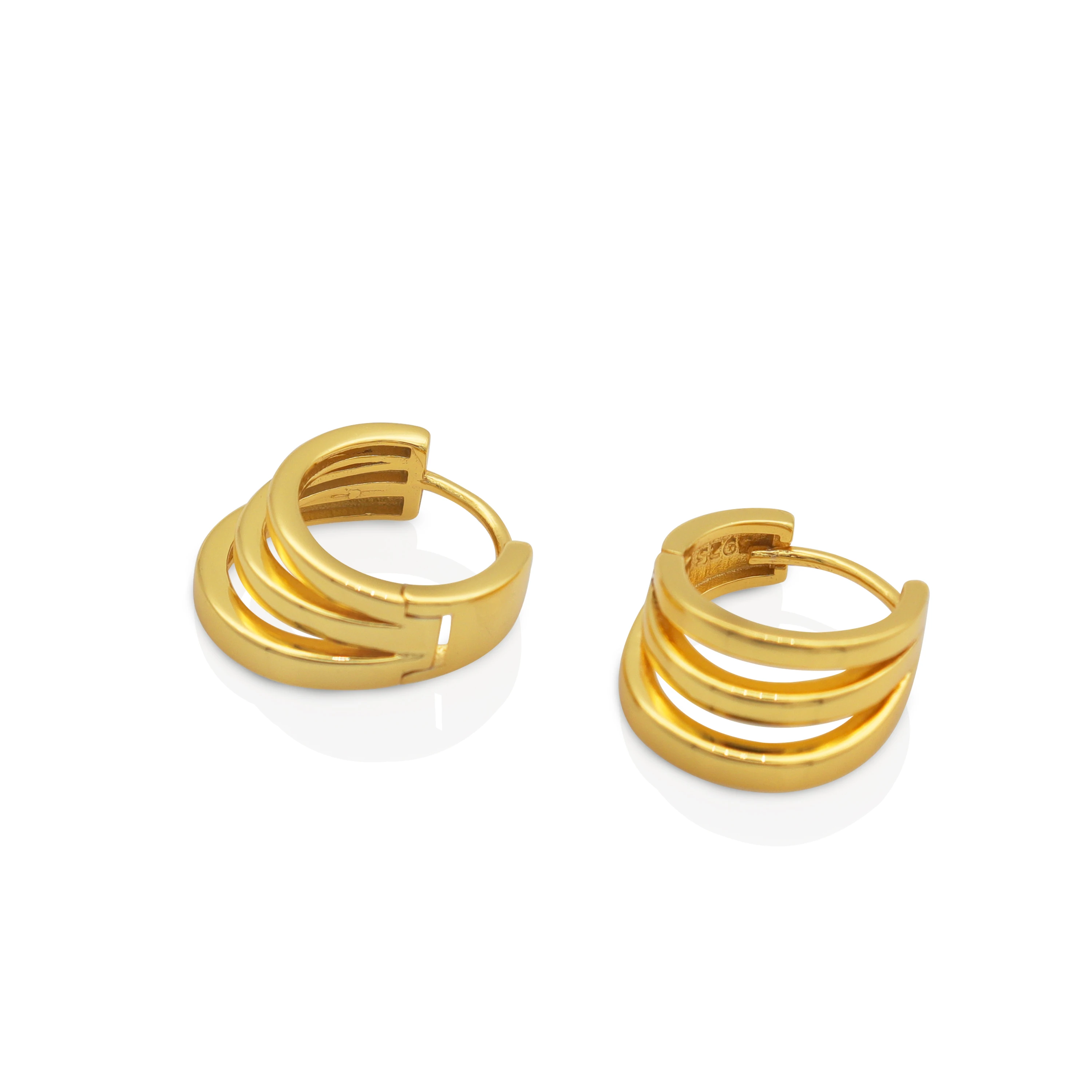 

Chris April wholesale Simple multi-layer three circles hoop silver 925 earrings with gold palted, Yellow gold or white gold