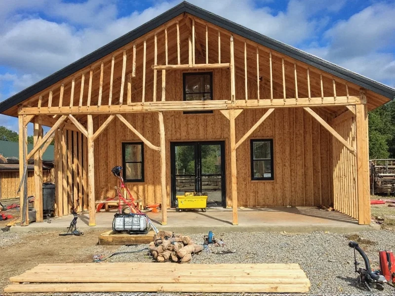 DIY pole barn construction showing post alignment and bracing