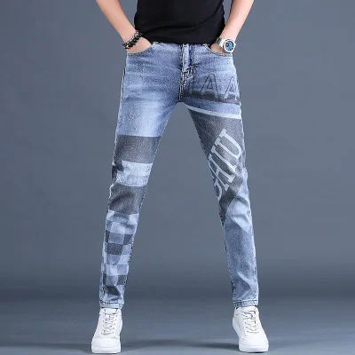 

Voogue Men jeans Fashion Casual Men's Slim-fit Ripped Feet Spring Autumn Pants New Men's Paint retro Hole Jeans, Customized color