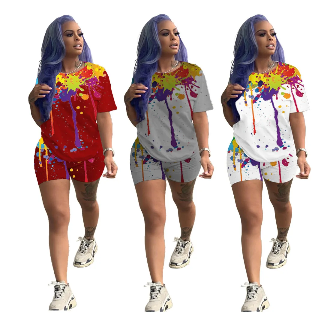 

SACY8071 fashion print tshirt hot shorts plus size summer short two piece pajamas sets women's sleepwear, Picture