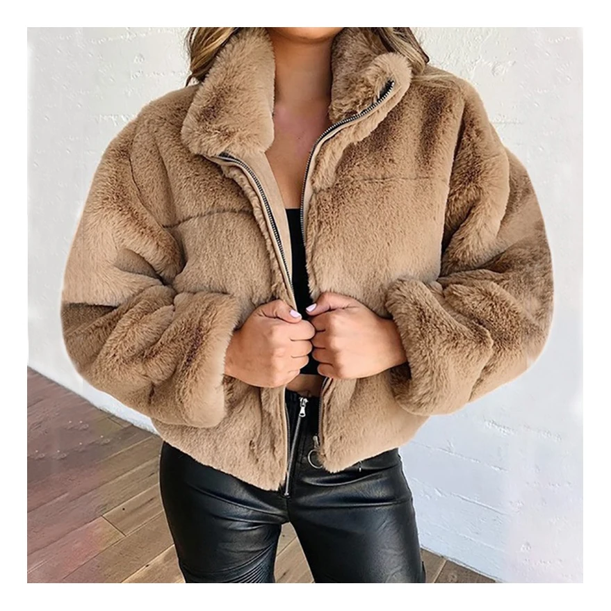 

Women's coats Rabbit fur imitation fur zipper cardigan plush keeps warm plus size coats, Customized color/as show