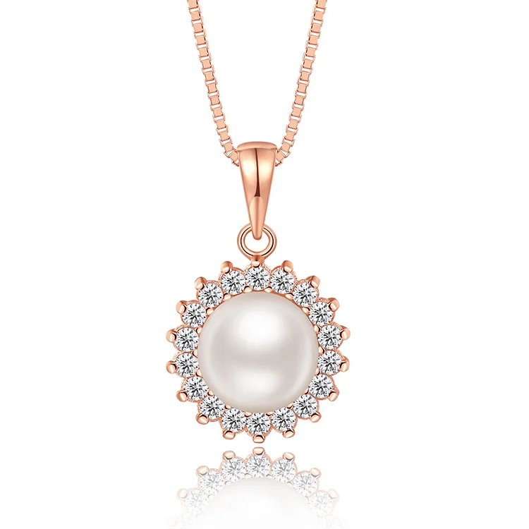 

OEM&ODM Fashion Rose Gold Necklace Nature Pearl Pendant 925 Sterling Silver Gold Plated Custom Pendant Necklace