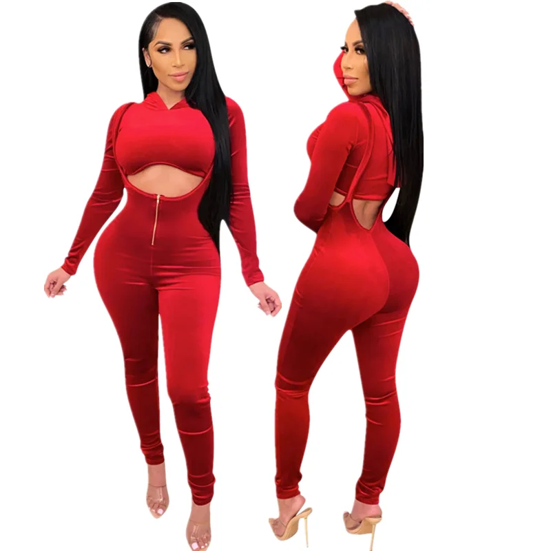 

Foma clothing B748 2021 new hot selling autumn winter clothes suspender pant women's suit zipper women's 2 piece set