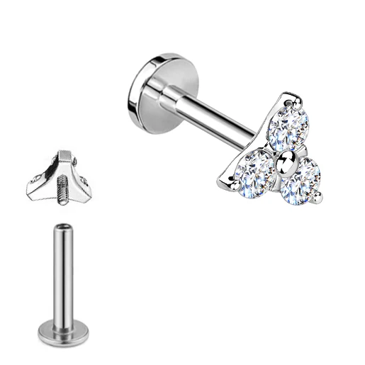 

Titanium alloy CZ 18G internal thread flat back stud cartilage tragus jewelry