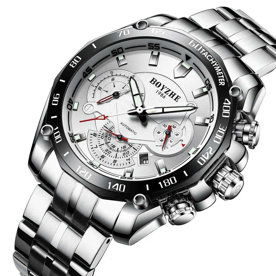 

BOYZHE 014 Men Automatic Mechanical Watch Luminous Brand Watch Men Military Sports Stainless Steel Watches Relogio Masculino