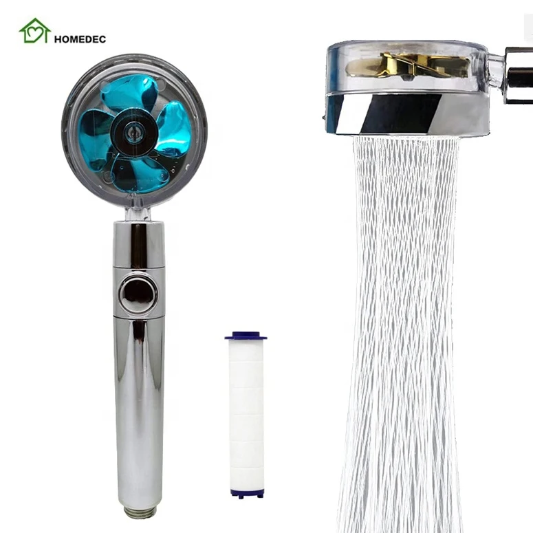 

high pressure Turbocharged 360 Degrees Rotating Ionic Filter refill PP cotton hand shower head with fan