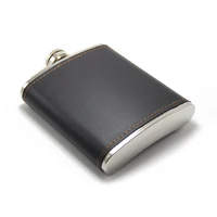 

7oz 200ML Seven Ounce Pocket Travel Hip Flask Stainless Steel with Black Leather Wrapped Cover Hip Flask Leather