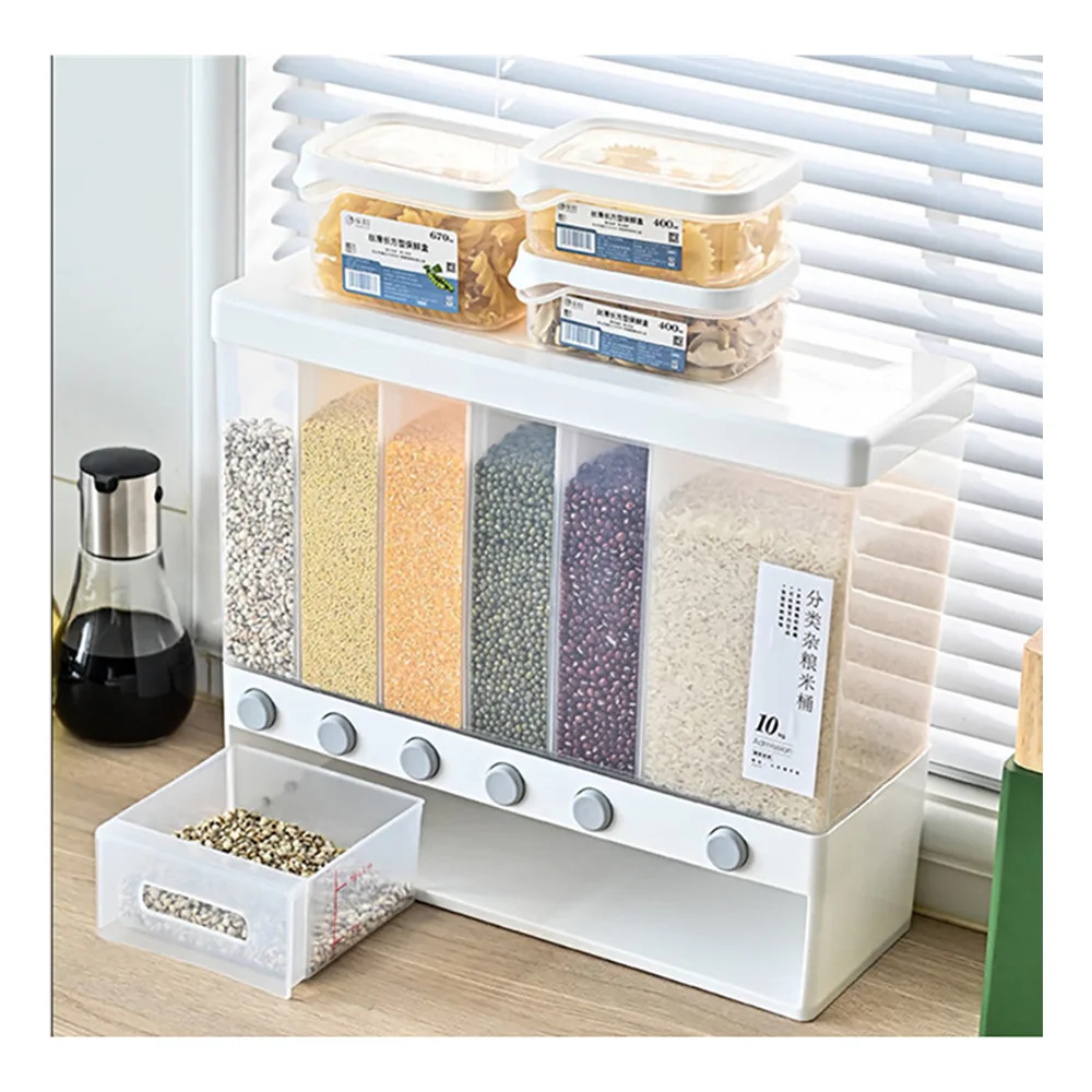 

JX- Dry Food Dispenser Wall Mounted Cereals Dispenser Plastic Storage Container for Convenient Storage of Rice Nuts Beans, As picture