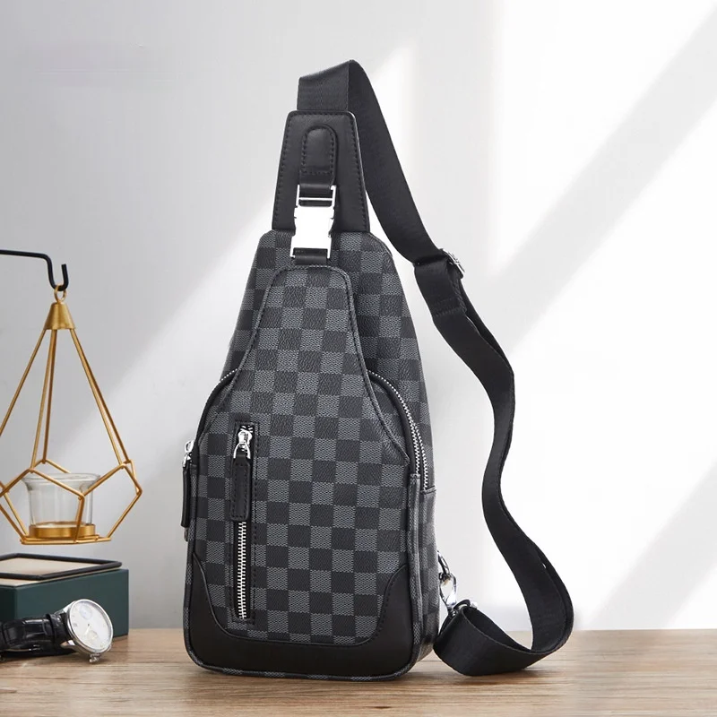 

New Multifunctional Chest Bag Plaid Pattern Men's Casual Shoulder Messenger Leather Bag