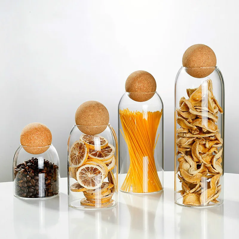 

Ball Cork Lead-free Glass Jar with Lid Bottle Storage Tank Sealed Tea Cans Cereals Transparent Storage Jars, Clear
