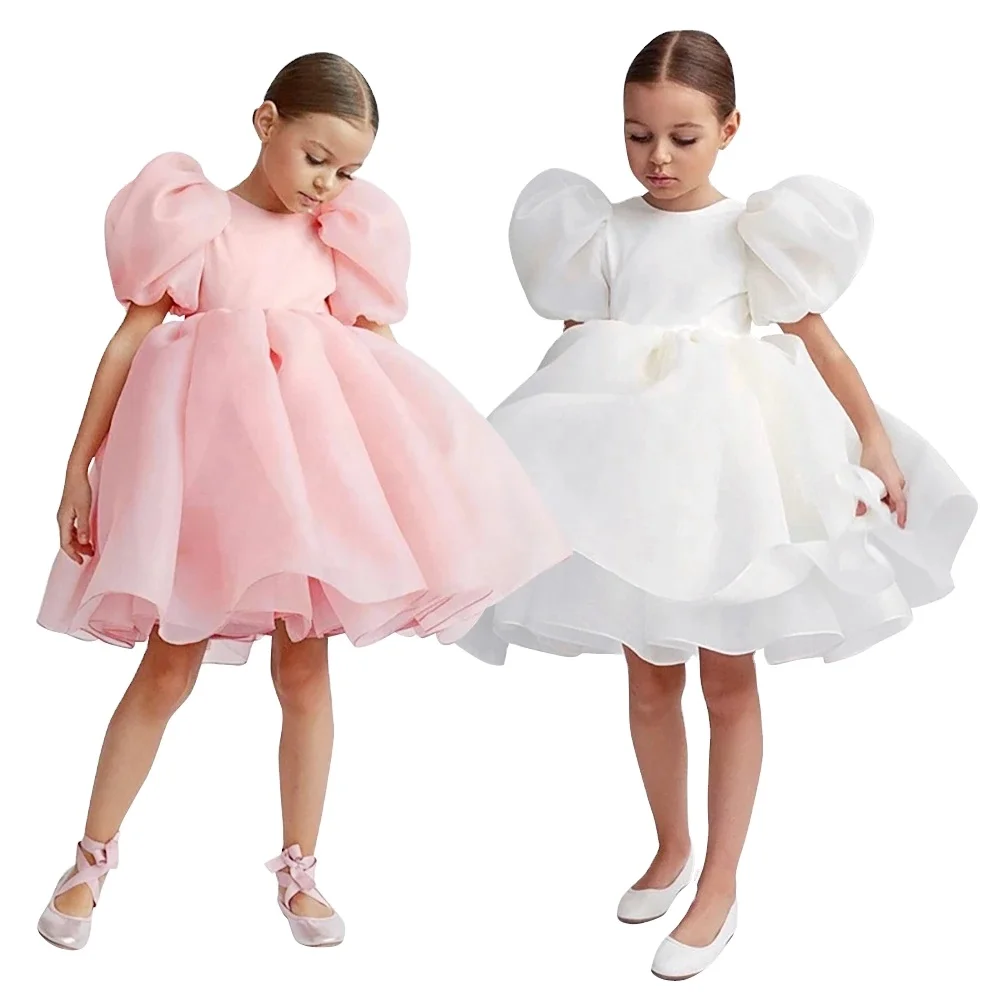 

Fashion Girl Princess Vintage Dress Tulle Kids Puff Sleeve Wedding Party Birthday Tutu Dress Child Clothes