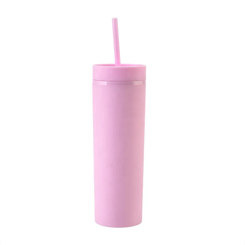 

Cheap Factory Price pink plastic cup with custom logo skinny acrylic tumbler reusable plastic coffee cup lid and straw, Pink blue, black, white purple and so o