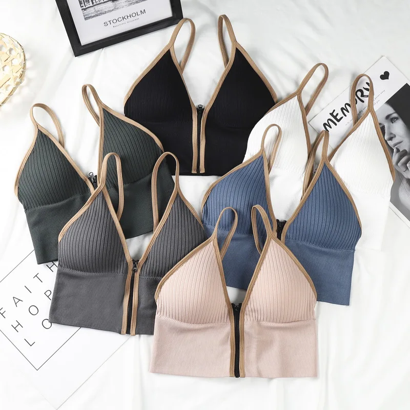 

Hollow out plus size beautiful back wrap chest Halter gathered Wireless women seamless bra zipper tube top tank top