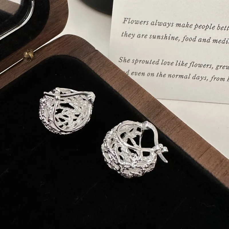 Hollow Round Ball 925 Sterling Silver Clip Earrings for Women Party Gifts Hot Sale Jewelry