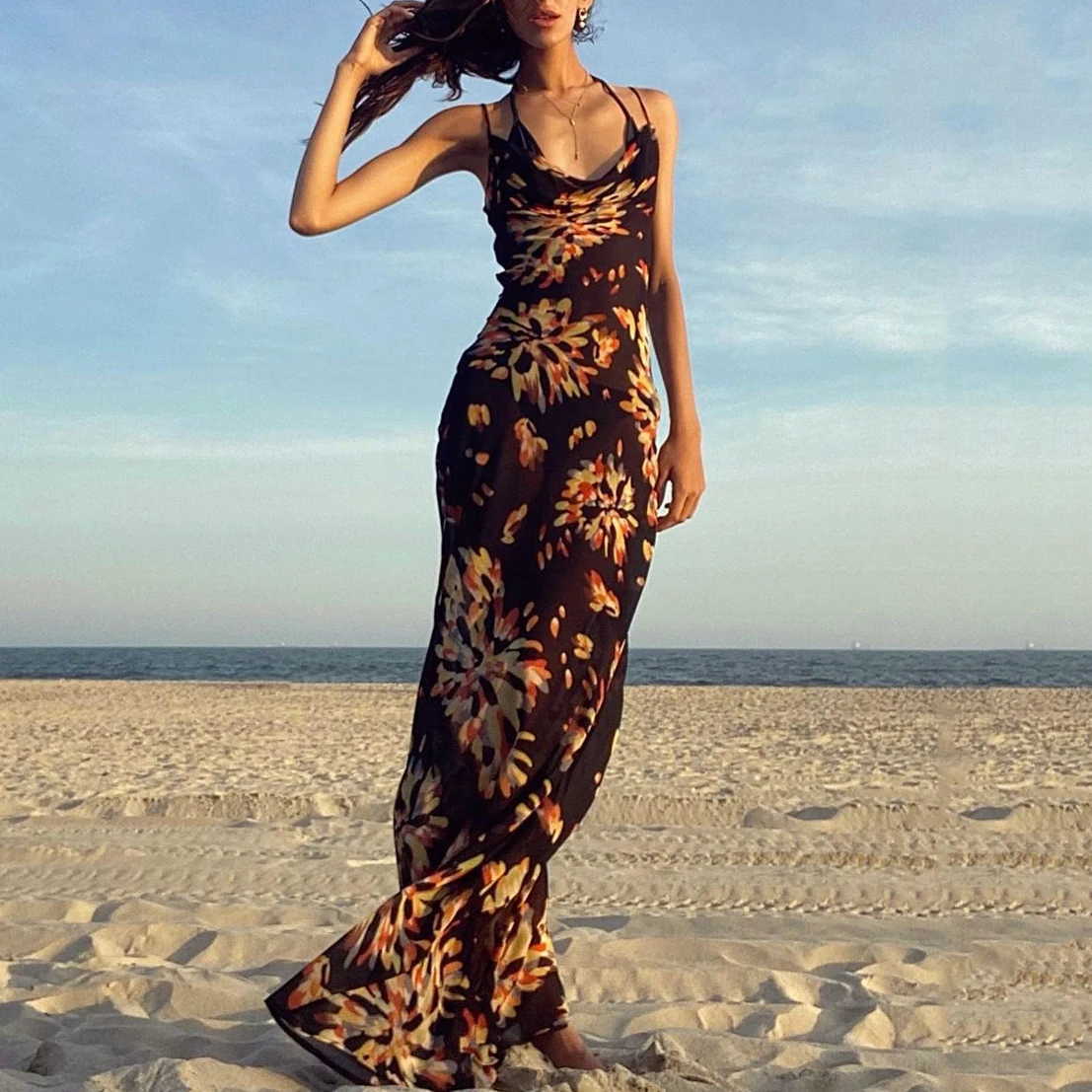 

FS1947D Sexy long dress women Fashion floral prints maxi dresses