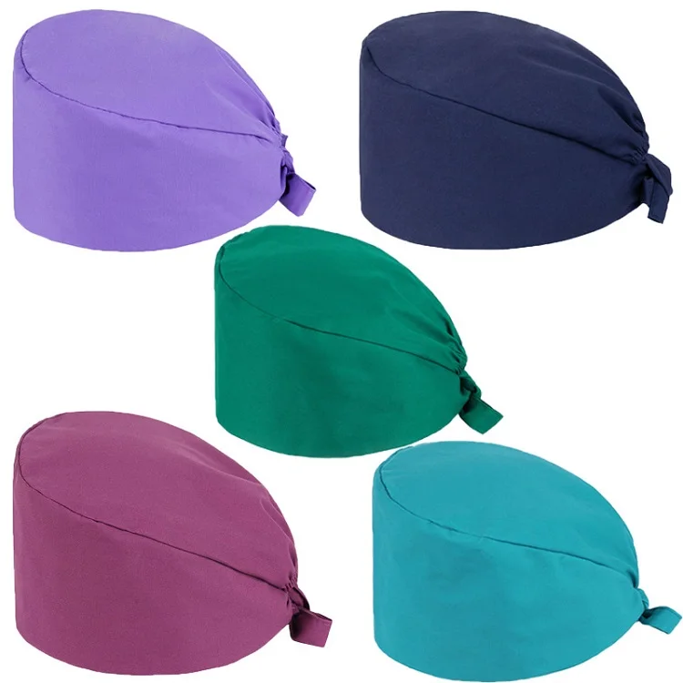 

Wholesale solid color custom logo unisex hospital surgical doctor cotton polyester hats printed nurse scrub caps, Custom color