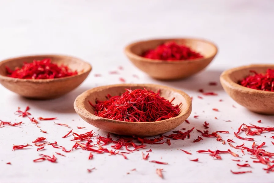 Saffron threads being measured into a traditional mortar and pestle for preparation