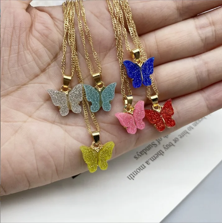 

Color Acrylic Butterfly Fluorescent simple gold necklace alloy wholesale