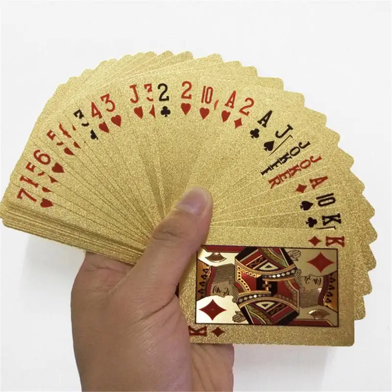 

2019 New Hot Golden Playing Cards Deck Of Gold Foil Pokers Set Magic Cards 24K Gold Plastic Foil Pokers Durable Waterproof Cards