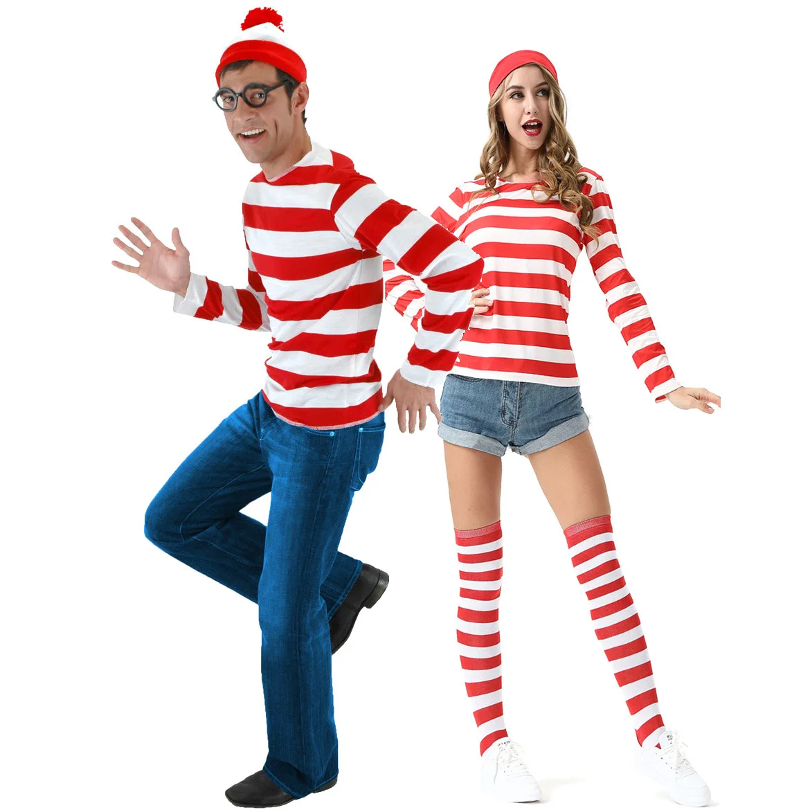 

2021 New Arrival Halloween All Hallows Day 2 Piece Family Set Cosplay Long Sleeve Where's Wally/Waldo Striped Christmas Set