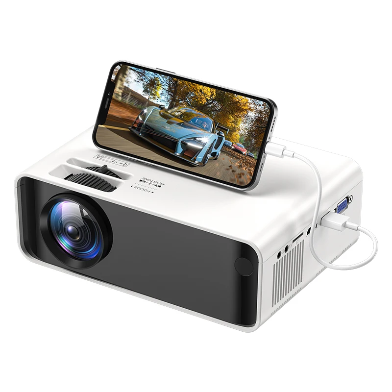 

Mini Projector, Video Projector Outdoor Movie Projector, LED Portable Home Theater Projector 1080P and 200" Support, White