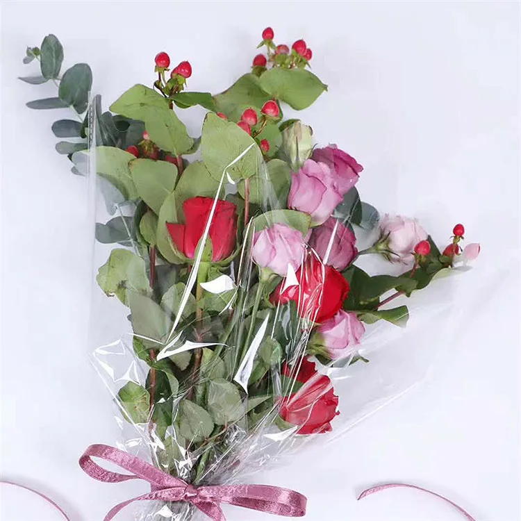 
2020 New design popular clear opp floral wrapping fresh flower packing sleeves 