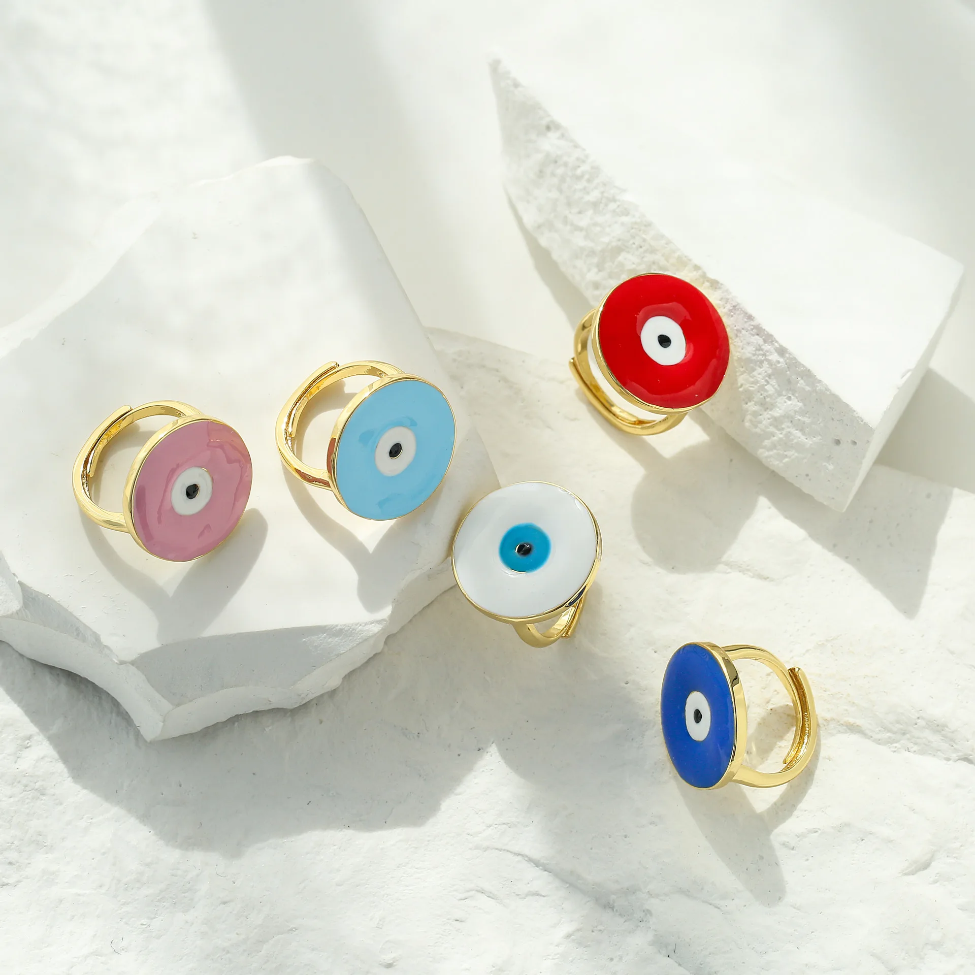 

Trendy Round Turkish Blue Eyes Open Adjustable Rings For Men Women Colorful Drop Oil Evil Eyes Rings Party Jewelry