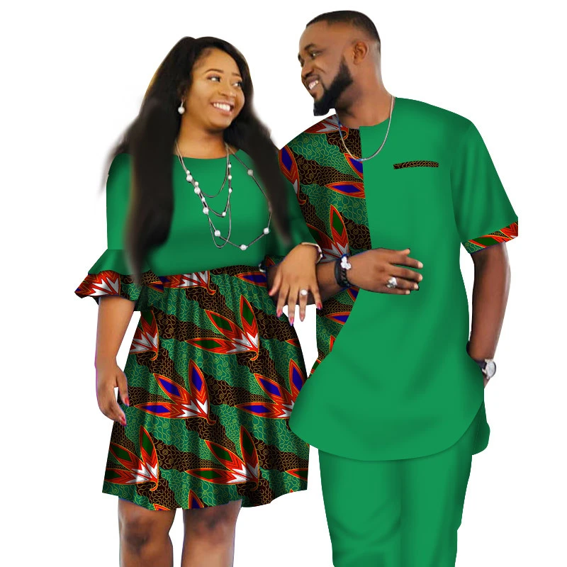 

S3388 Latest african wax fabric Fashion Designs Women Skirts and Men Suits Short Sledeve for Couple Apparel, Red, green, yellow, orange, blue