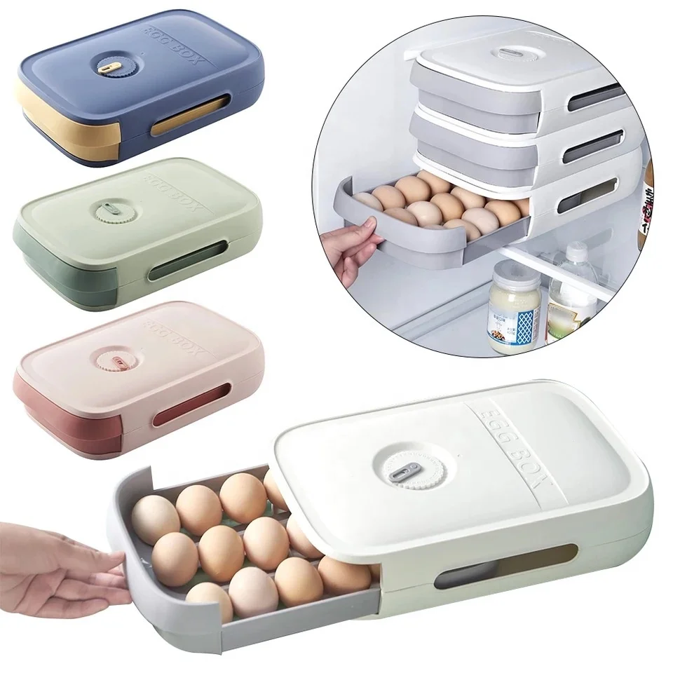 

Kitchen Drawer Type Egg Storage Box for Refrigerator Fresh-Keeping Egg Holder with Cover Dumpling Box