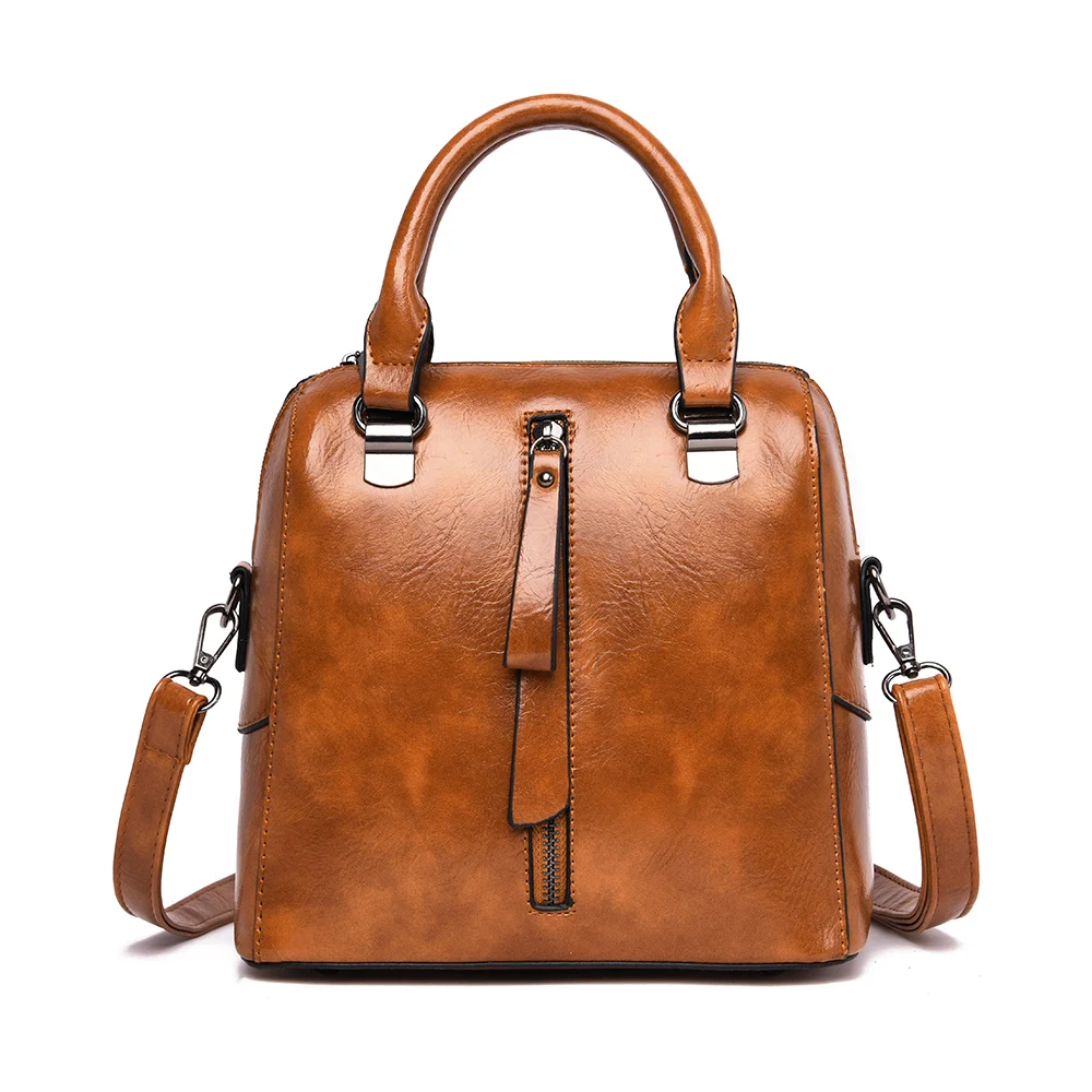 

High Quality Waterproof Messenger Bag Boston Handbag Classic Women Bags Briefcase Leather, Brown