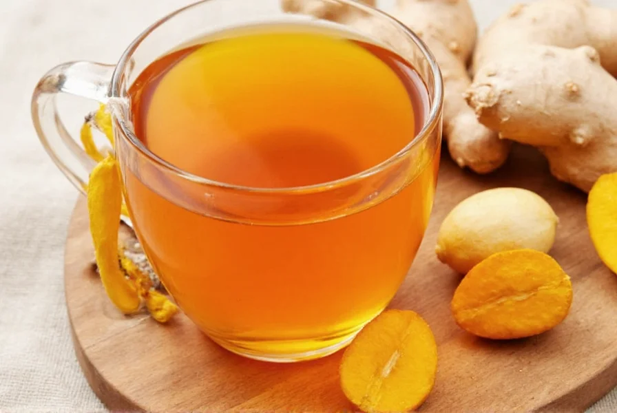 Fresh turmeric root and ginger sliced with lemon and black pepper for making curcuma ginger tea