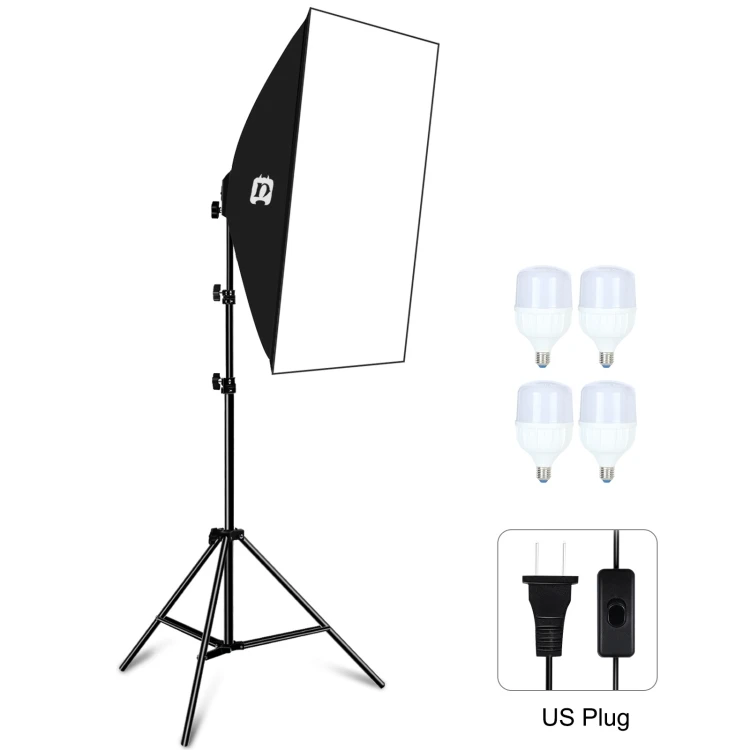 

Dropshipping Camera Flash Light 50x70cm Studio Soft Box 1.6m Tripod Mount 4 x E27 20W 5700K White LED Bulb Photography Light Kit