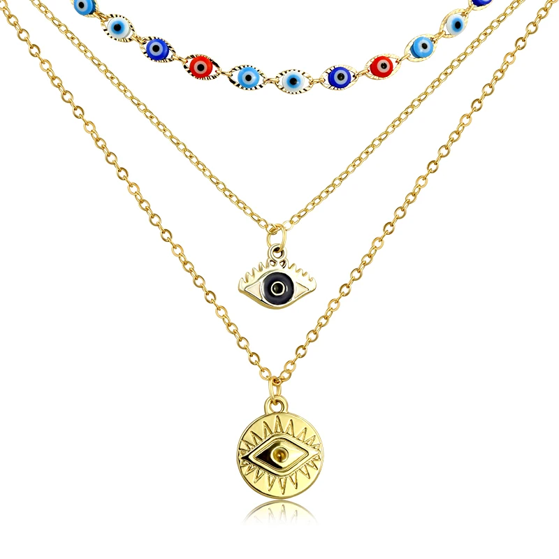 

Fashion Layered Good Luck Turkish Demon Eyes Necklaces For Women Bohemian Vintage Eyes Pendant Necklaces Choker Beads Jewelry