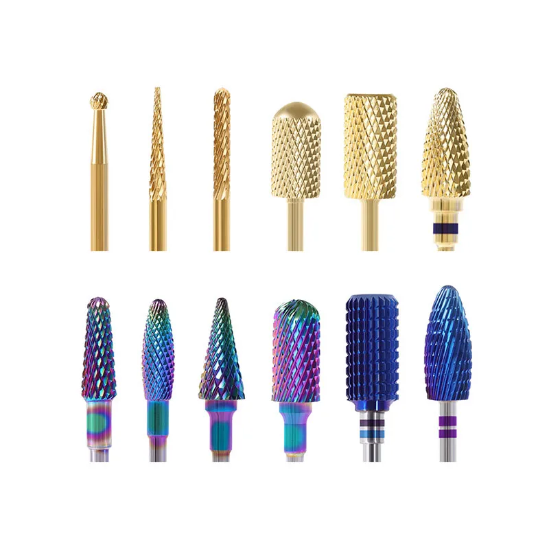 

Gold/Blue Rainbow Tungsten Carbide Nail Drill Bit Cutter For Manicure Machine Electric Nail Drill Milling Cutter For Nail Tools