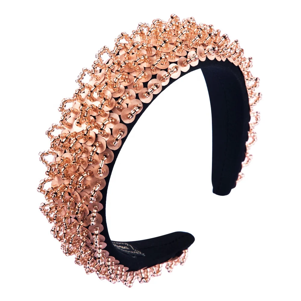 

Creative personality high-end thin sponge headband ladies handmade beaded fashion catwalk style wide-brim hairband, Picture shows