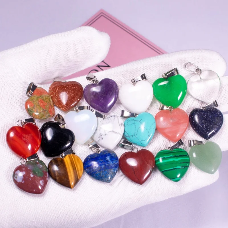 

Various Natural Gemstone Heart Beads Pendant 20 mm Heart Stone Charm Pendant For Necklace Jewelry Making