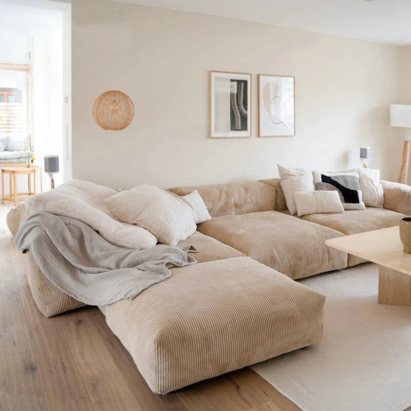 Nordic Beige Velvet Fabric Sofa Set Creative European Corner Design Budget-Friendly Wood Furniture for Living One Seat