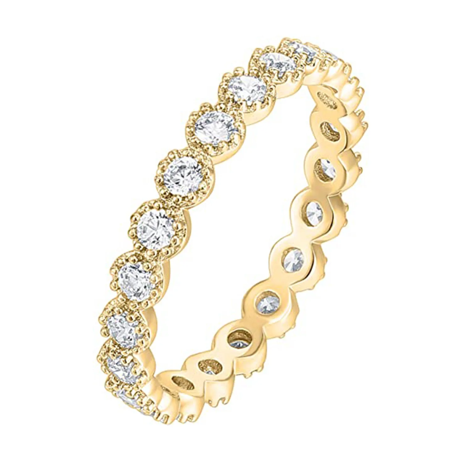 

Romantic Jewelry Full Iced Diamond Ring 18K Yellow Gold Plated Cubic Zircon Stacking Ring For Women