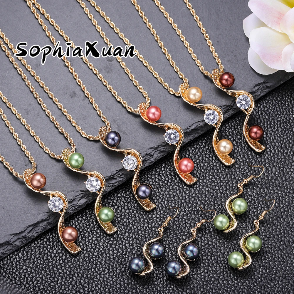 

SophiaXuan hawaiian diamonds pearl necklace gold plated necklace 14k gold jewelry wholesale polynesian earrings sets, Picture shows