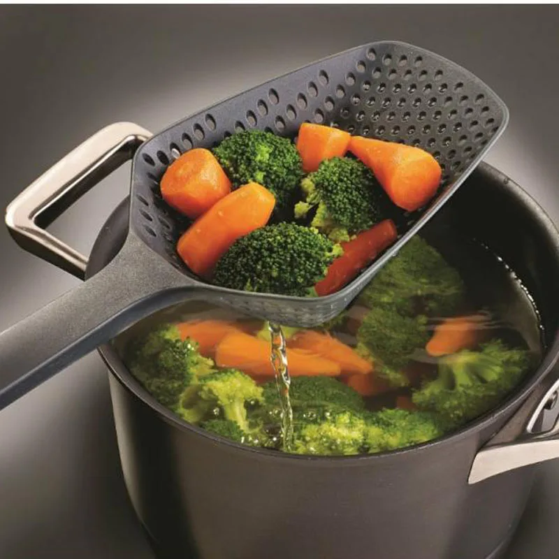 

1Pc Cooking Shovels Vegetable Strainer Scoop Nylon Spoon Large Colander Soup Filter Kitchen Tools, As photo