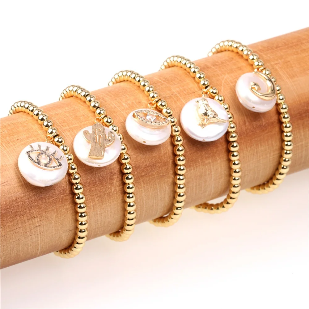 

INS style adjustable copper gold plated diy beading pearl bracelet jewelry