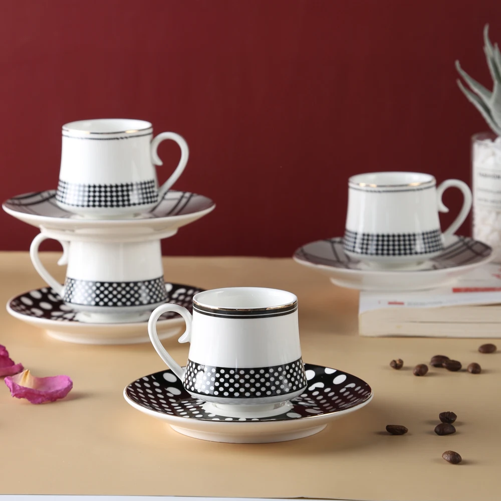 

SU73 Hot Sale 2 Sets 4 Pieces Cafe Drinkware Espresso Coffee Cups Ceramic Tea Cup and Saucer