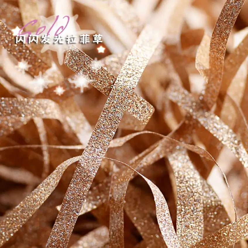 
Rose gold color crinkle cut gift box with shredded paper filler 