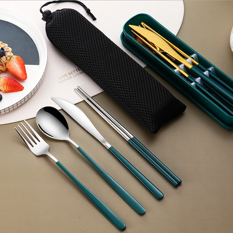 

Portable Stainless Steel Flatware Set Travel Utensils Set Korean Camping Cutlery Set