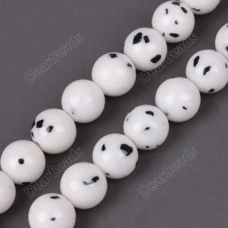 

New Arrival White Black Spot Stone Dalmatian Jade Smooth Round Loose Beads For Bracelets Jewelry Making 4mm 6mm 8mm 10mm 12mm